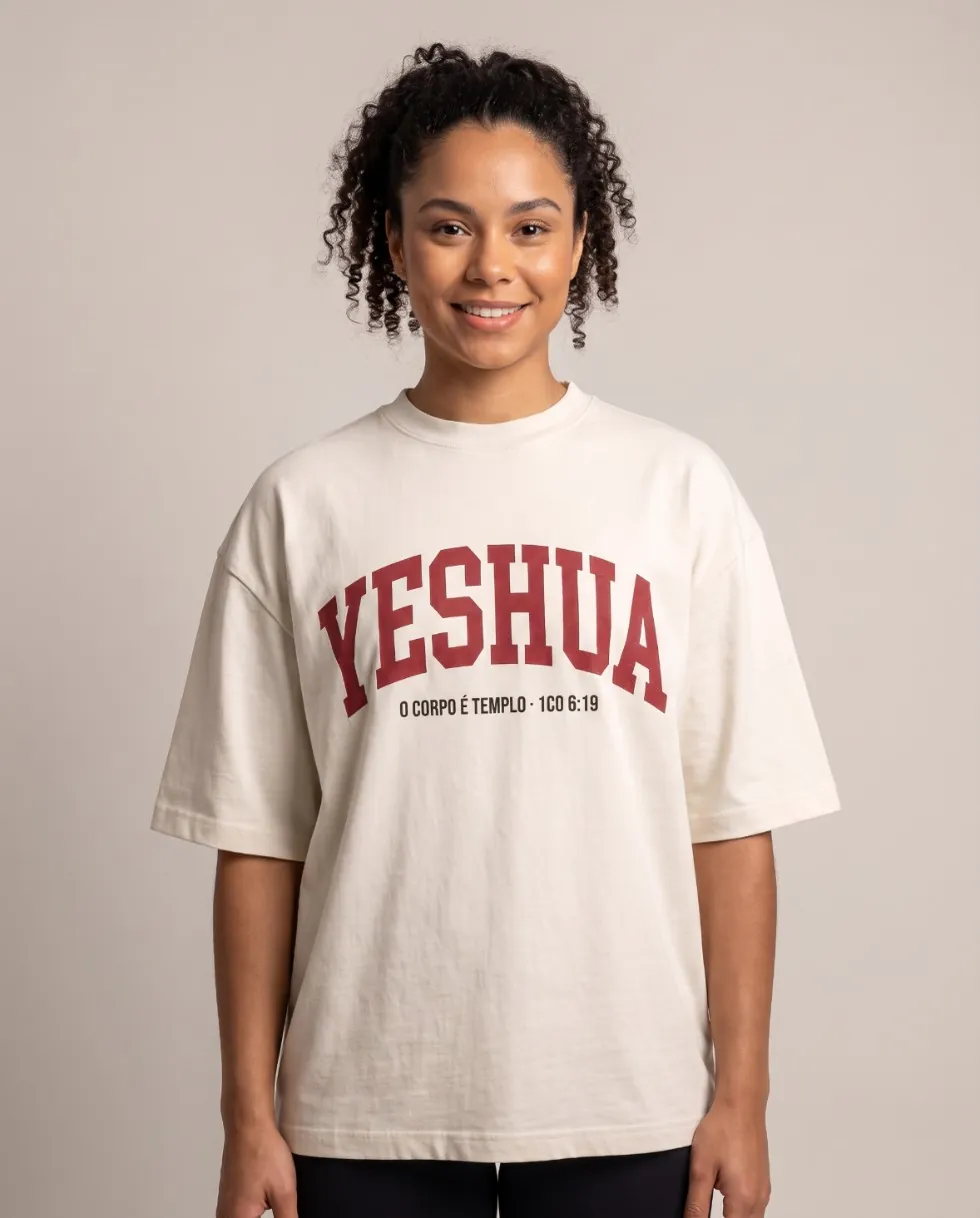 Camiseta Atlética oversized, Off-white, YESHUA vermelho