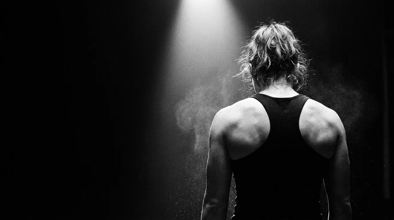 Atleta sob a luz, no escuro